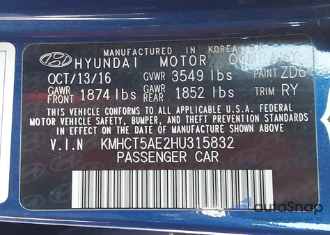 2017 Hyundai Accent Se from USA, damaged, VIN KMHCT5AE2HU315832